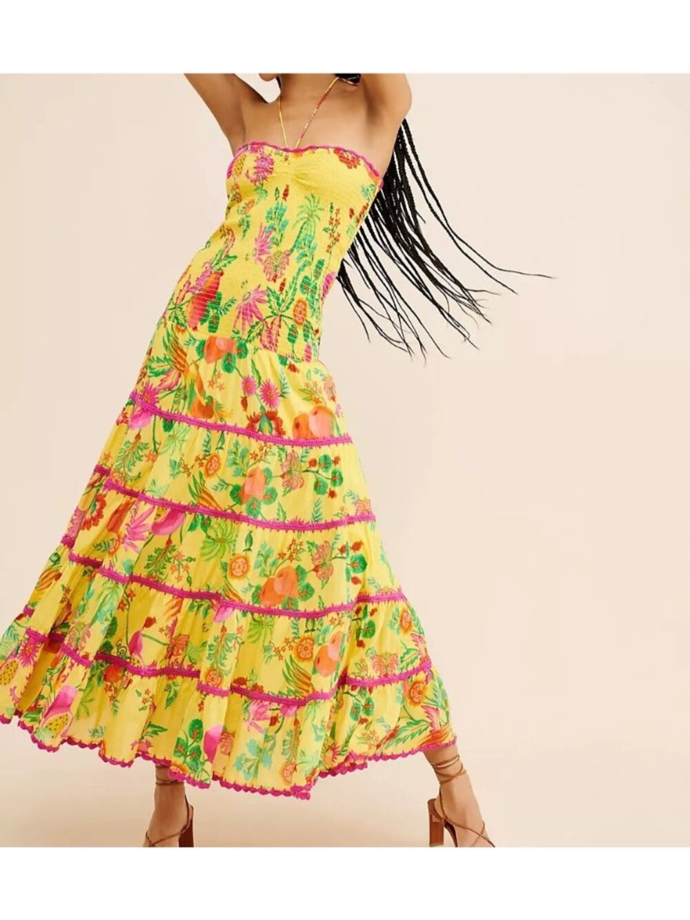 Anthropologie Farm Rio Delicate Fruit Garden Halter Maxi Dress Whimsical Women M
